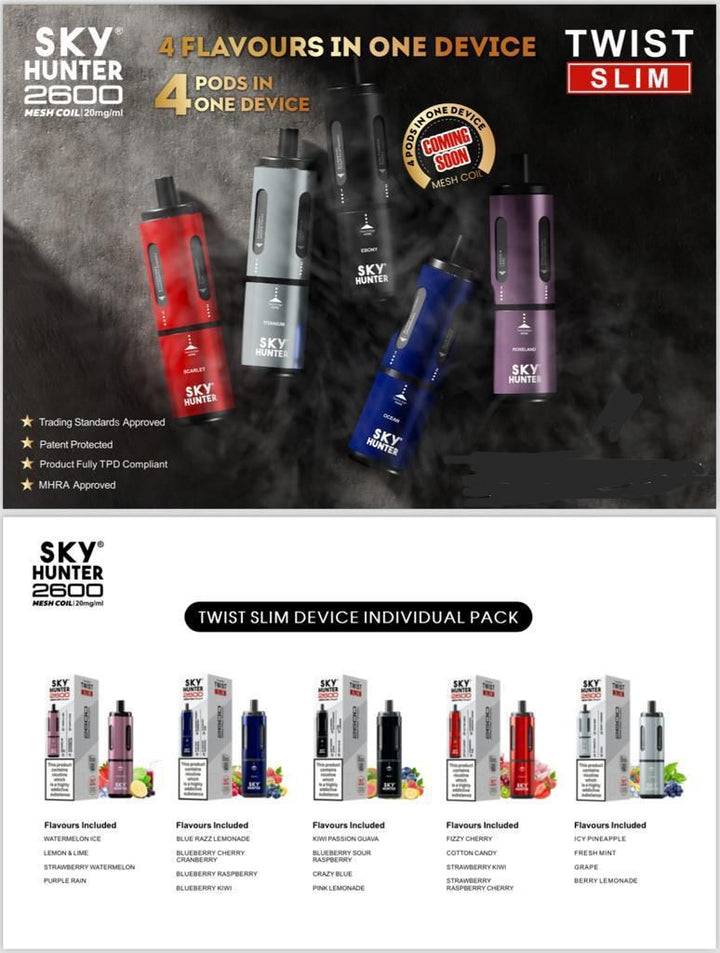 4 in 1 Sky Hunter 2600 Puffs Disposable Vape Pod Kit Pack of 5 - #Simbavapeswholesale#