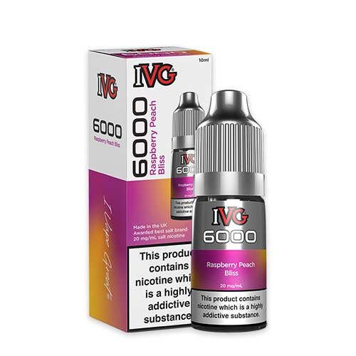 IVG 6000 Nic Salt 10ml Bottle Box of 10-Raspberry Peach Bliss-vapeukwholesale